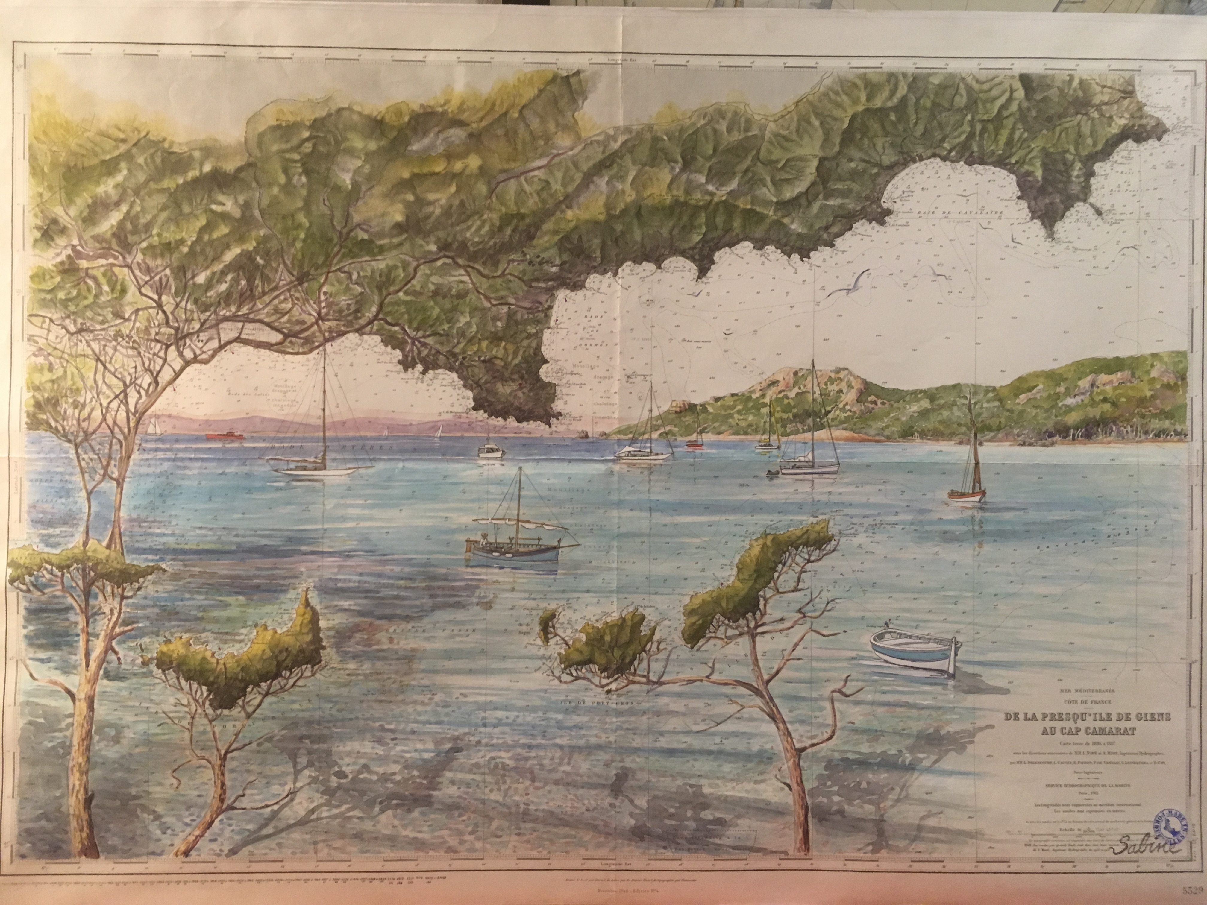 Notre-Dame- Aquarelle sur carte marine - Sabine Chautard