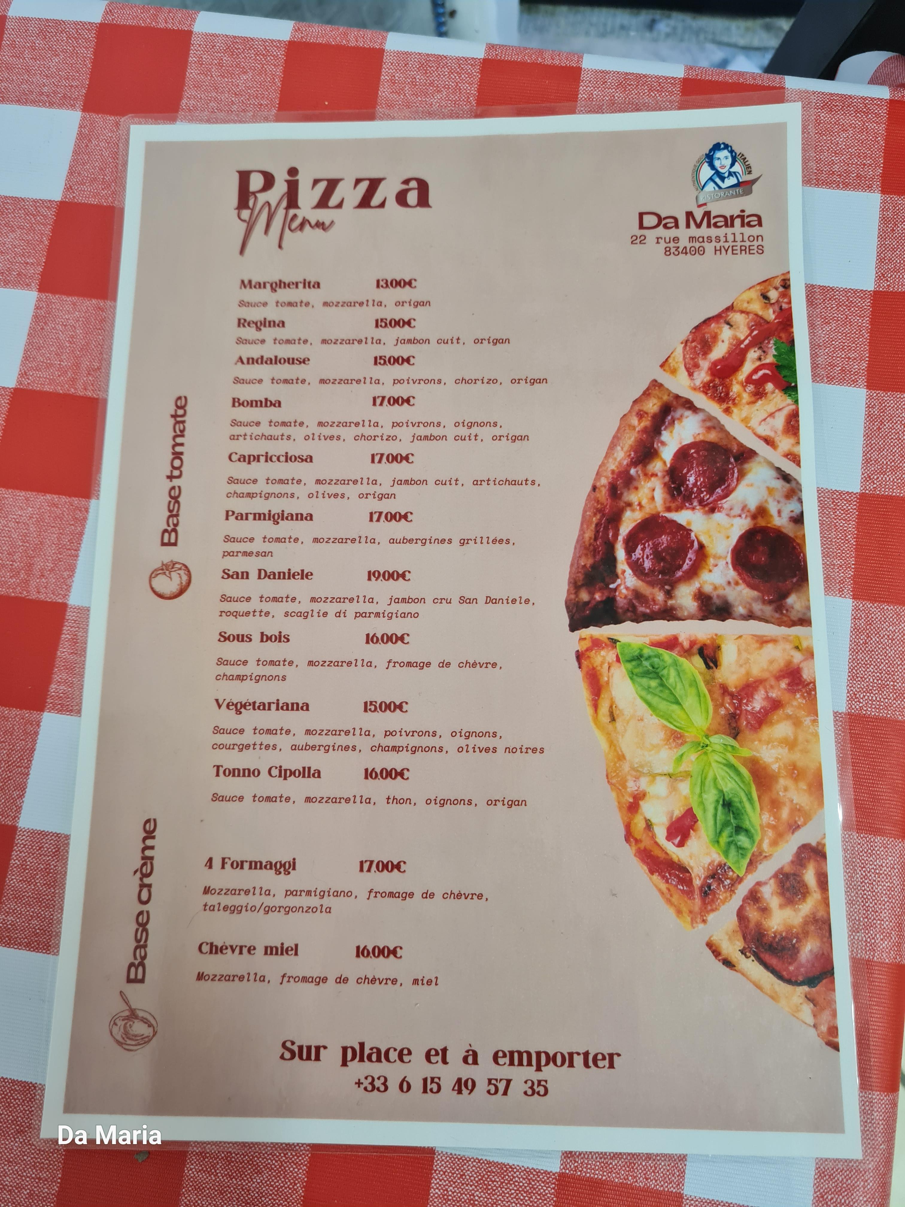 Menu pizza - Da maria