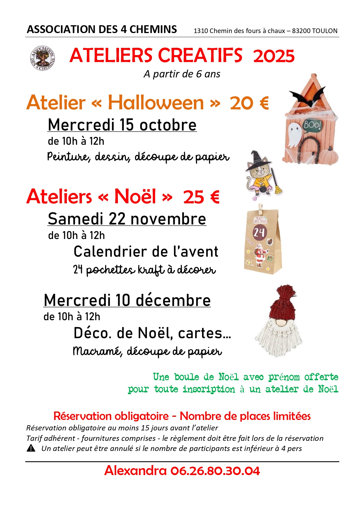 Jeune Public - Atelier créatif "Calendrier de l'Avent"_Toulon - DR / Association des 4 Chemins