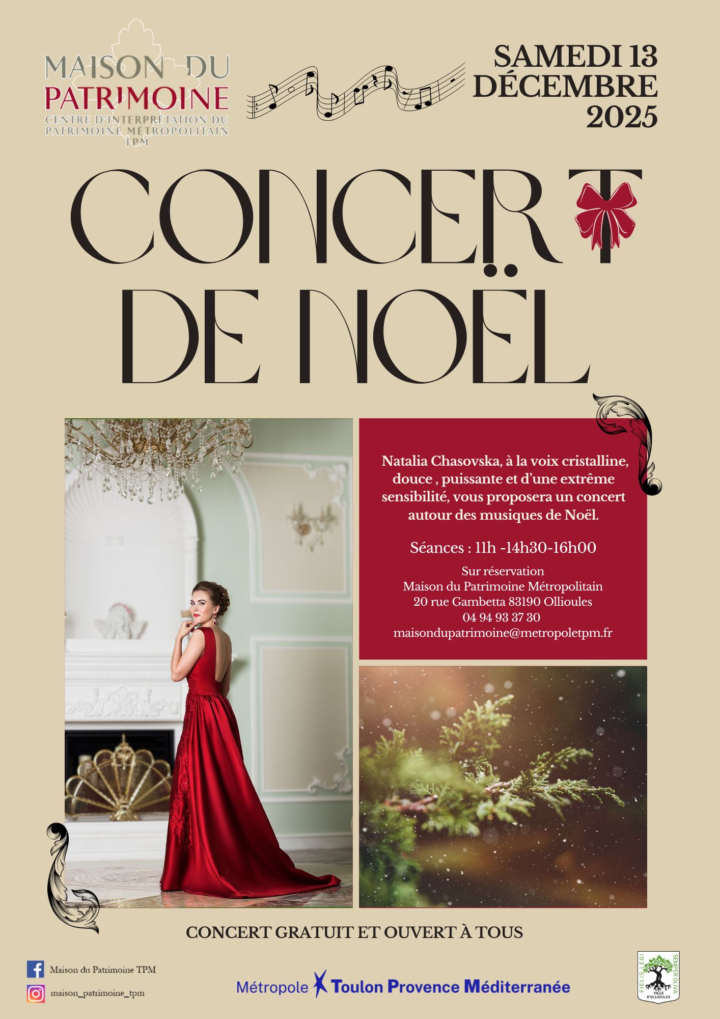 Concert de Noël avec Natalia Chasovska - Maison du Patrimoine de la Métropole