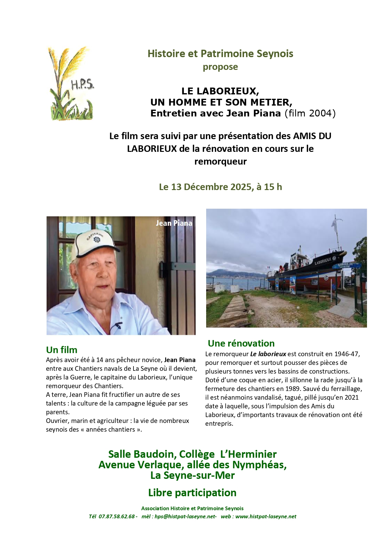 Film - "Le Laborieux, un homme et son métier, entretien avec Jean Piana"_La Seyne-sur-Mer - DR / HPS